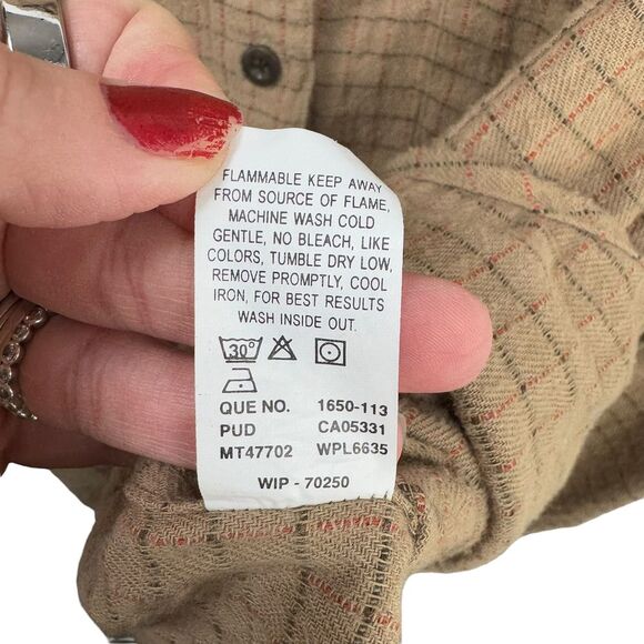 Woolrich Tan Windowpane Check Cotton Button Down Shirt Casual Long Sleeve Large - Picture 4 of 6